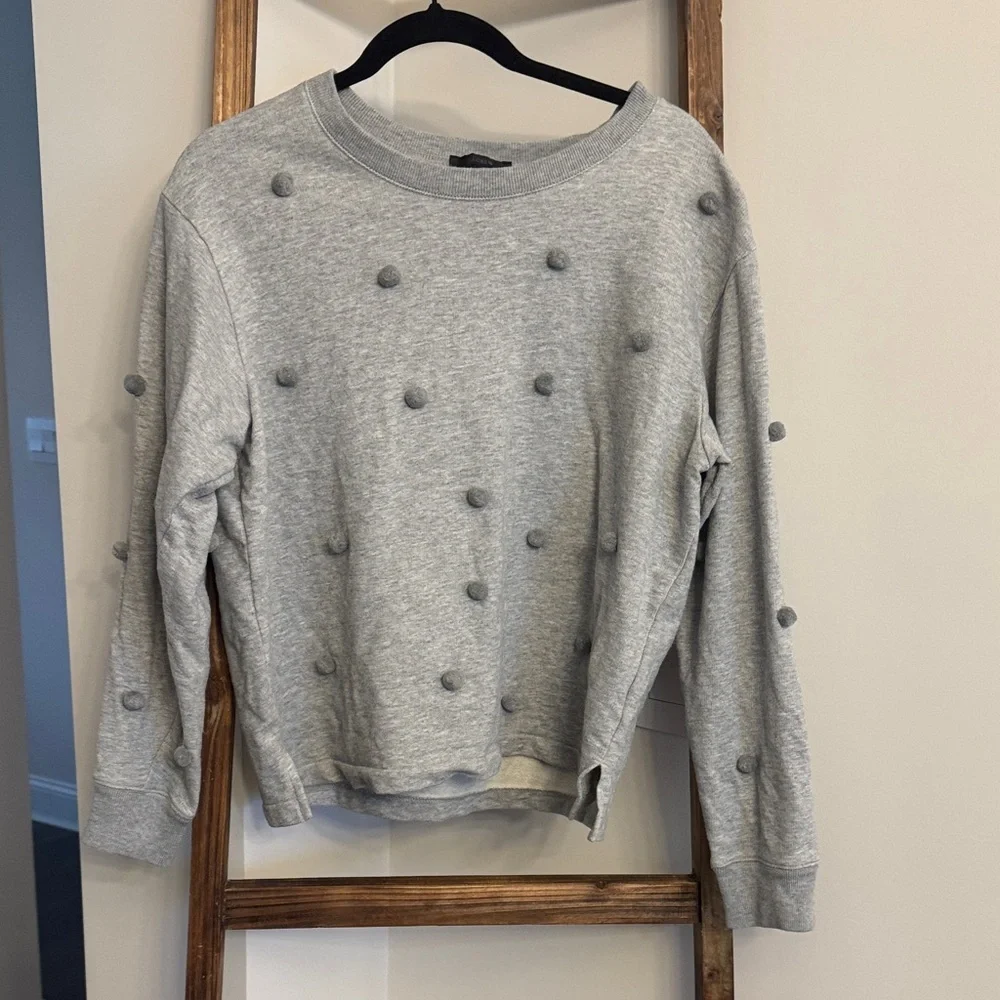 J. Crew Light Gray Pom-Pom Sweater - Picture 1 of 6